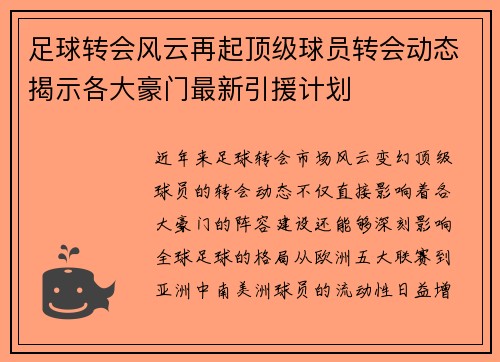 足球转会风云再起顶级球员转会动态揭示各大豪门最新引援计划